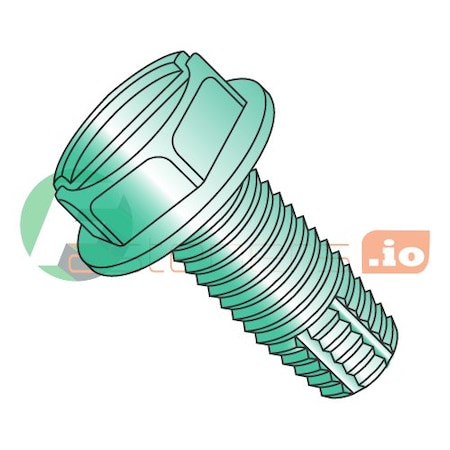 Thread Cutting Screw, #10-24 X 1/2 In, Green Zinc Plated Steel Hex Head Slotted Drive, 7000 PK